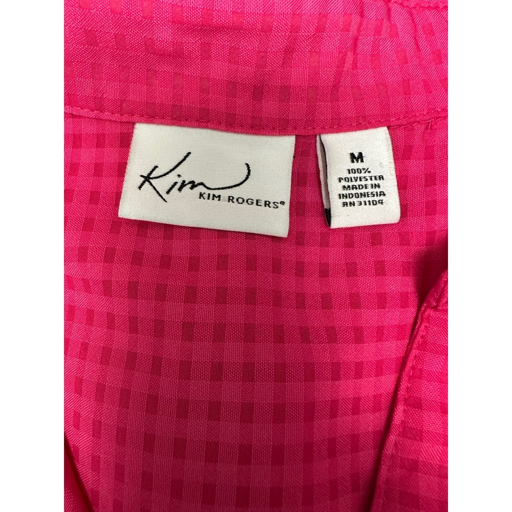 Kim Rogers 3/4 sleeve Sheer Material Pink Shirt Size M Button Up Faint Check - Picture 4 of 6